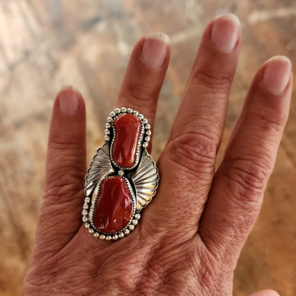 レッドコーラル　Eagle Ring. High-grade Red Coral Ring - Size 9 – Gathering Tribes