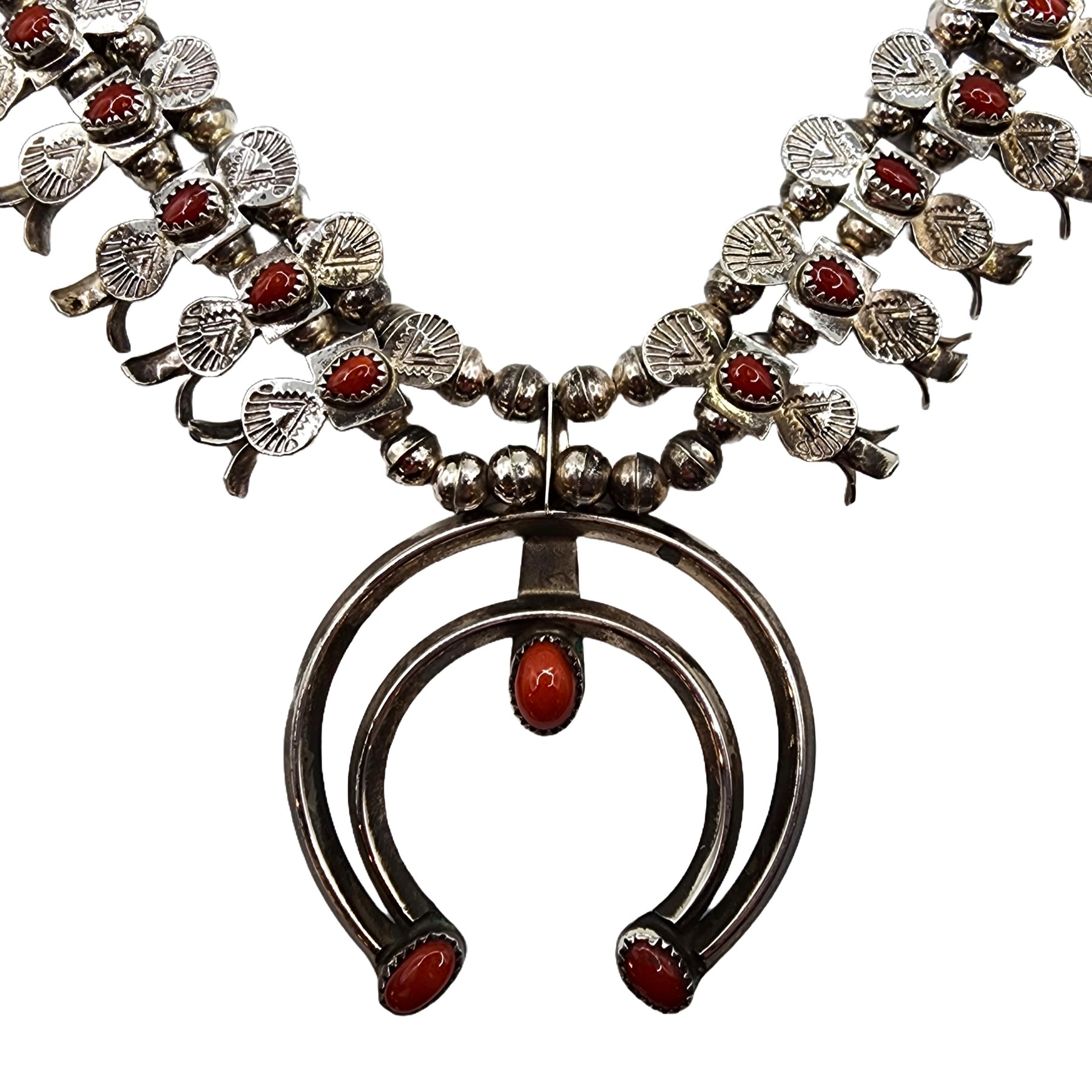 Chaps ” Navajo Pearl Squash Blossom Necklace Set ( Red ) – Ale Accessories