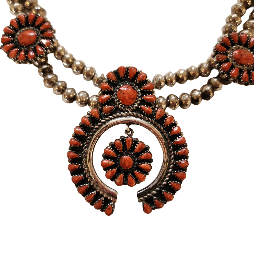 Open Arms Vintage Native American Navajo Sterling Silver Squash Blossom Necklace