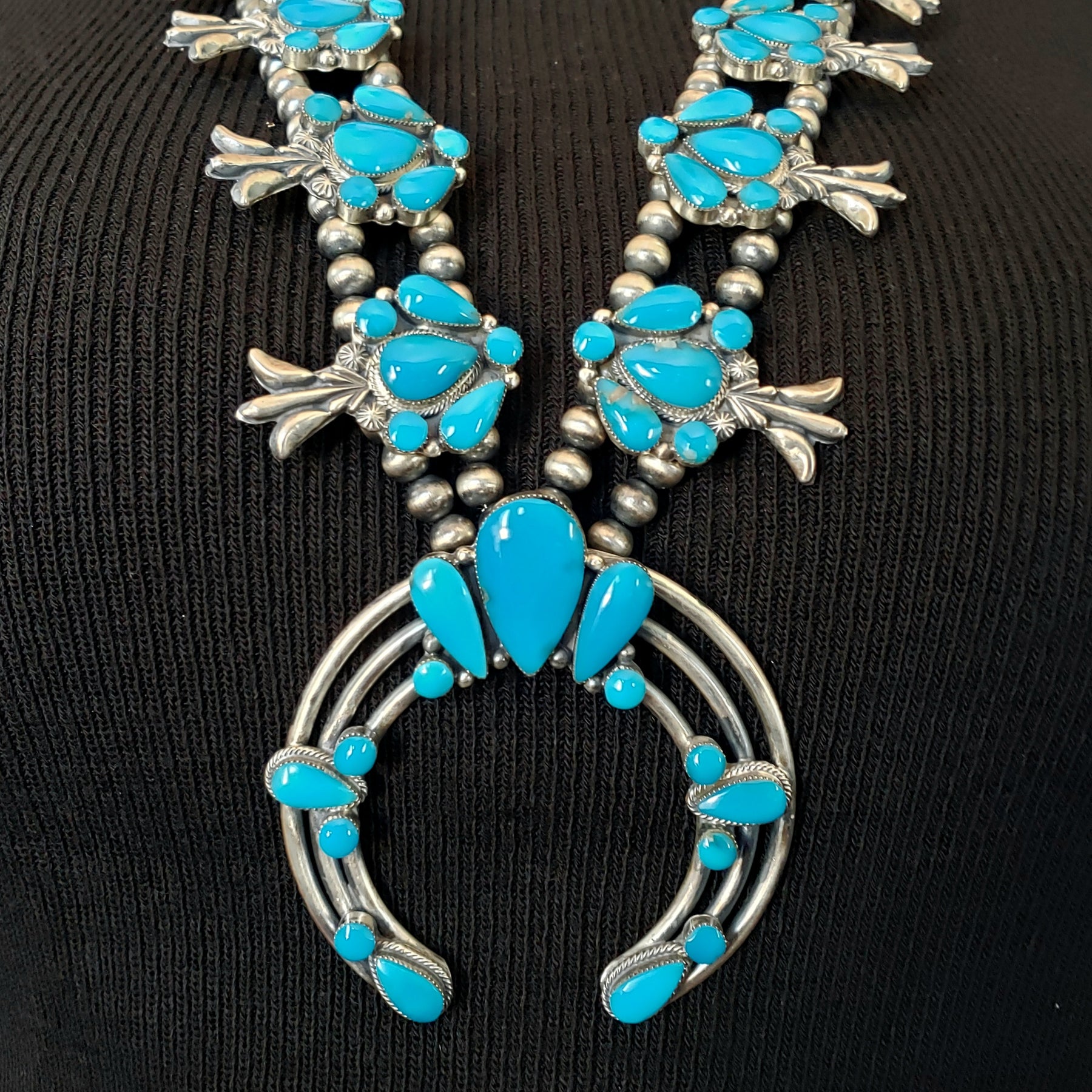 Sterling Silver and Turquoise Squash Blossom Necklace