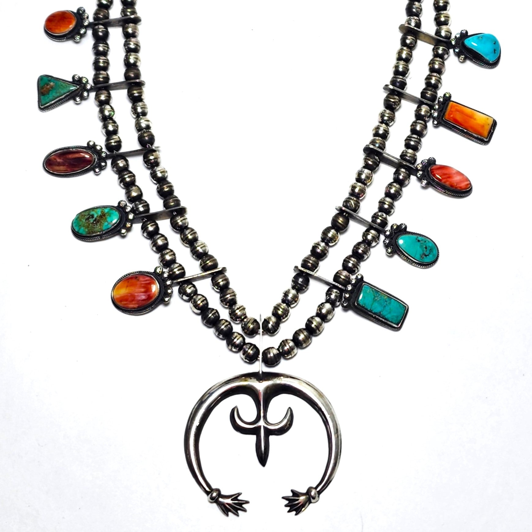 Open Arms Vintage Native American Navajo Sterling Silver Squash Blossom Necklace